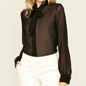 NEW Rachel Zoe Sawyer Silk Bow Tie Neck Blouse 100% Silk Blouse Black